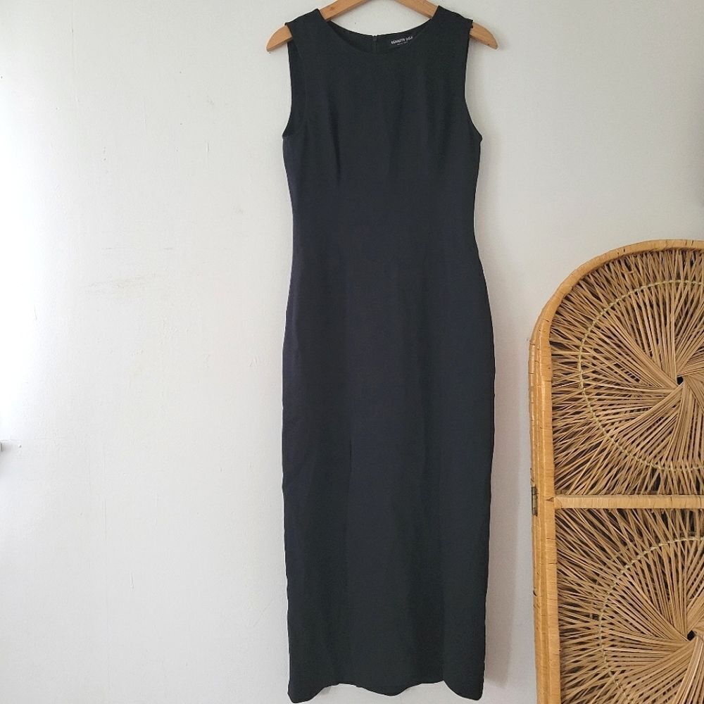 Kenneth Cole Black Label Silk Sheath Dress Black S Front Slits Long